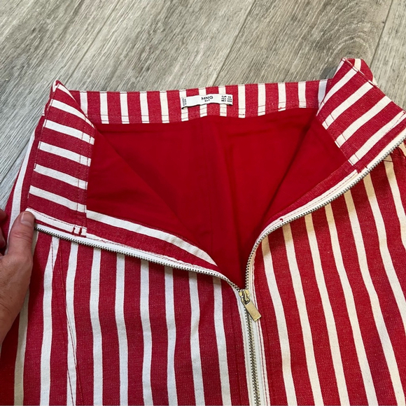 MANGO - MNG Suit Red & White Striped Mini Skirt w Zipper Cotton Linen Blend XS - Picture 7 of 13